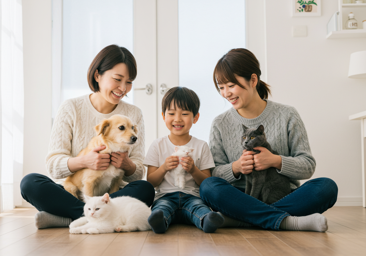 飼い主とペットが一緒に過ごすシーン