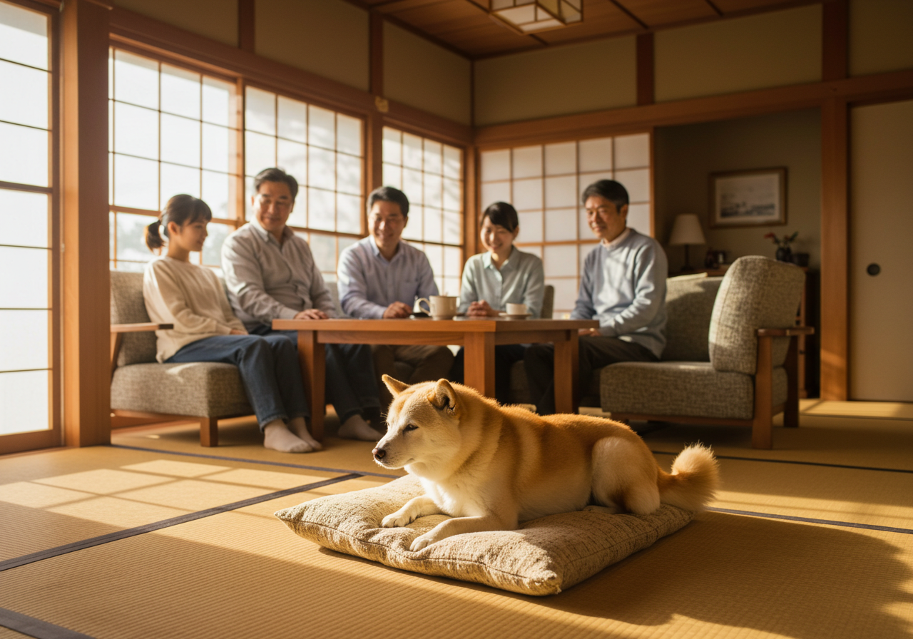 老犬と暮らす日本人家族